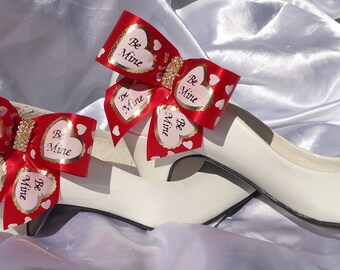 Be Mine Shoe Clips, Valentines Day Wedding, Bow Shoe Clips, Ribbon Shoe Clips, Shoe Embellishments, Set of 2, SC411