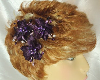 Wedding Hair Flowers, Eggplant Hair Pins, Mini Hair Flowers, Set of 3, G371, Wedding Accessories