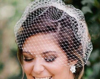 Bridal Birdcage Veil, 9 Inch Veil, Soft Edge Veil, Double Crystal Edge, Small Bridal Veil, Russian Veiling, Bird Cage Veil, H1006DESC