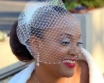 Wedding Birdcage Veil, Pearl Accent Veil, 12 Inch Veil, Birdcage Veil, H1009-P 12