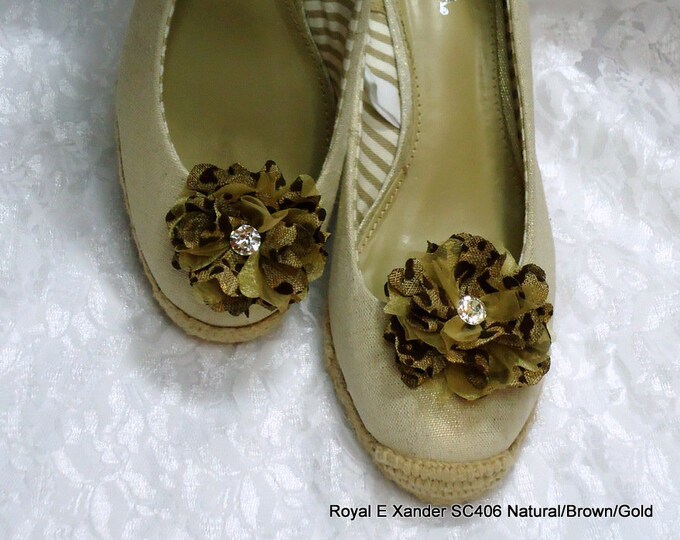 Shoe Embellishments Natural/brown/gold Shoe Clips Flower Etsy