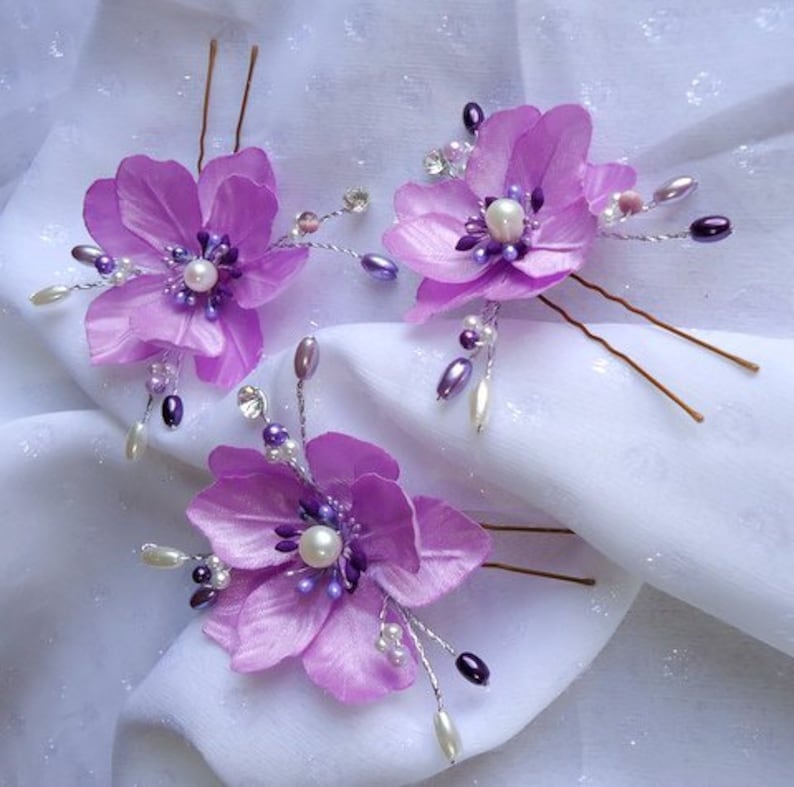 Wedding Hair Flowers Mini Hair Flowers Lilac Lavender Hair Etsy