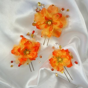 Orange Yellow Hair Pins, Delphinium Hair Pins, Set of 3, Hair Flower Pins, 15220 image 2