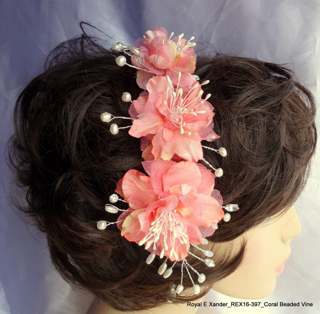 Bridal Flower Vine, Beaded Flower Vine, Coral Flower Vine, Floral