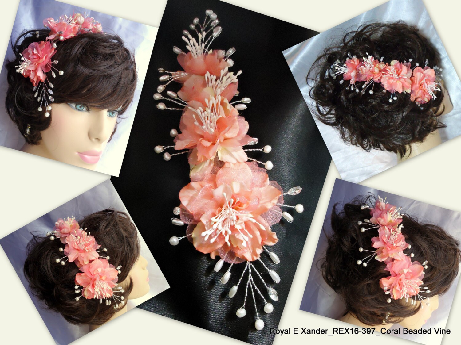 Bridal Flower Vine Beaded Flower Vine Coral Flower Vine Etsy