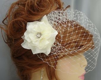 Bridal Birdcage Veil Set, Bridal Veil, Wedding Hair Clip, Wedding Set, Veil Fascinator Set, B14206