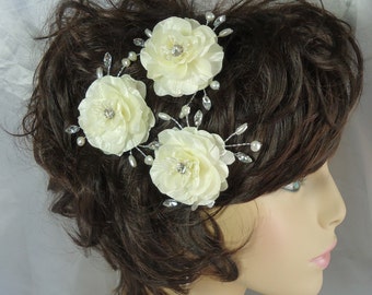 Hochzeit Haarblumen, Rose Haarnadeln, 3er Set, Mini Haarrosen, Charmeuse Haarnadeln, Hochzeitsaccessoires, REX16-371