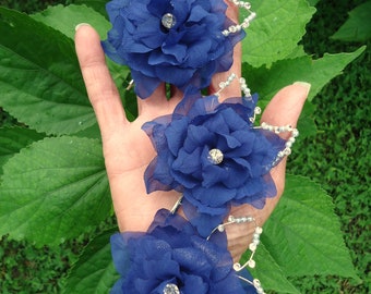 Delphinium Hair Flowers, Set of 3, Blue Hair Pins, Chiffon Delphinium Pins, 17392