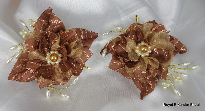 REX15-212 Gold Honey Flowers Flower Hair Pins Bronze Hair Pins Hair Accessories