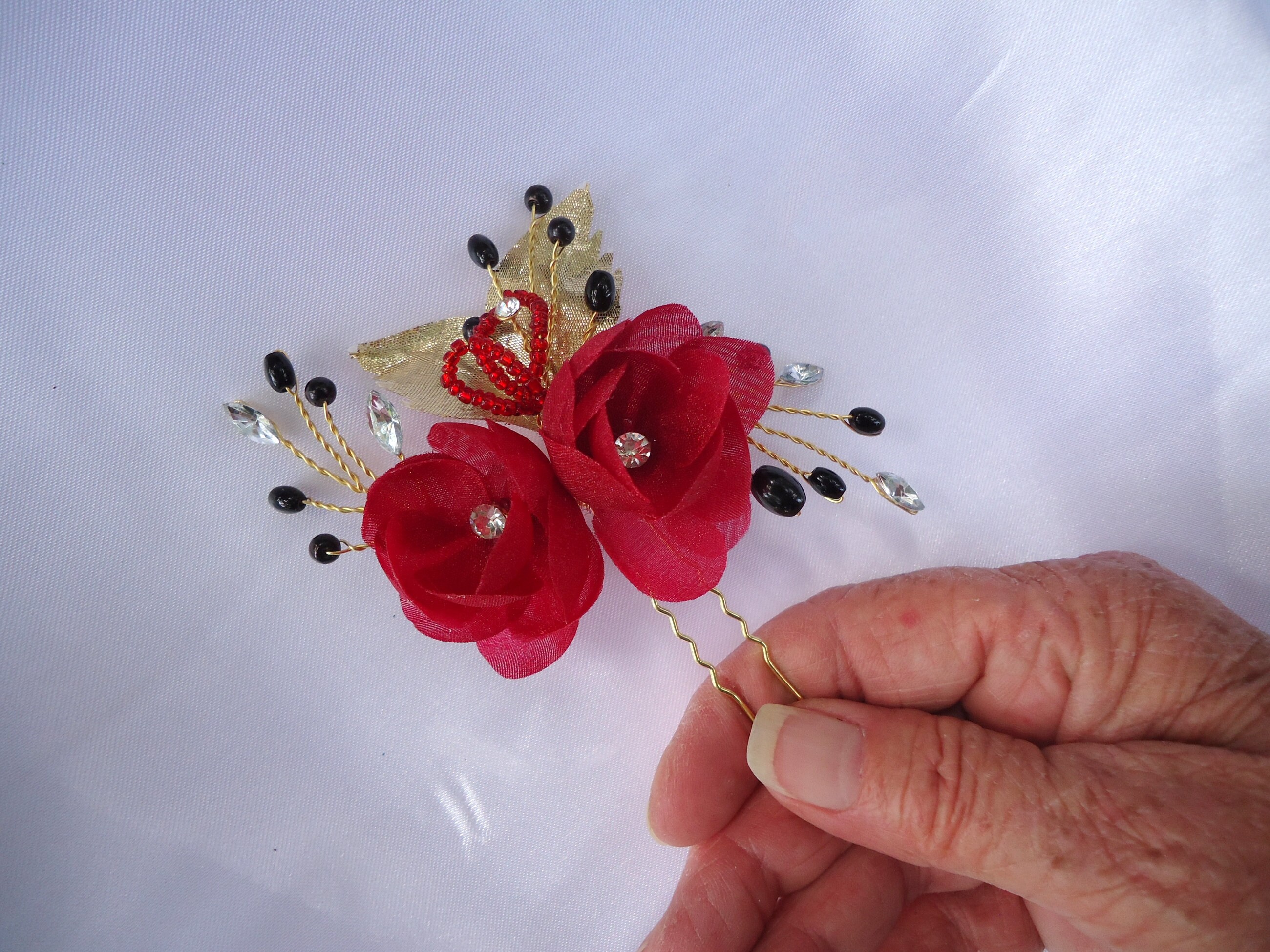 Bridal Hair Pin Red Black Hair Pin Floral Hair Pin Wedding Etsy