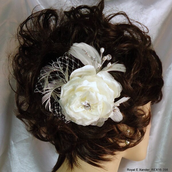 Rose Bridal Clip, Charmeuse Rose,  Bridal Hair Accessory, REX16-398