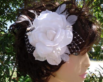 Bridal Fascinator, White Gardenia, Charmeuse Gardenia, Wedding Gardenia, REX17417