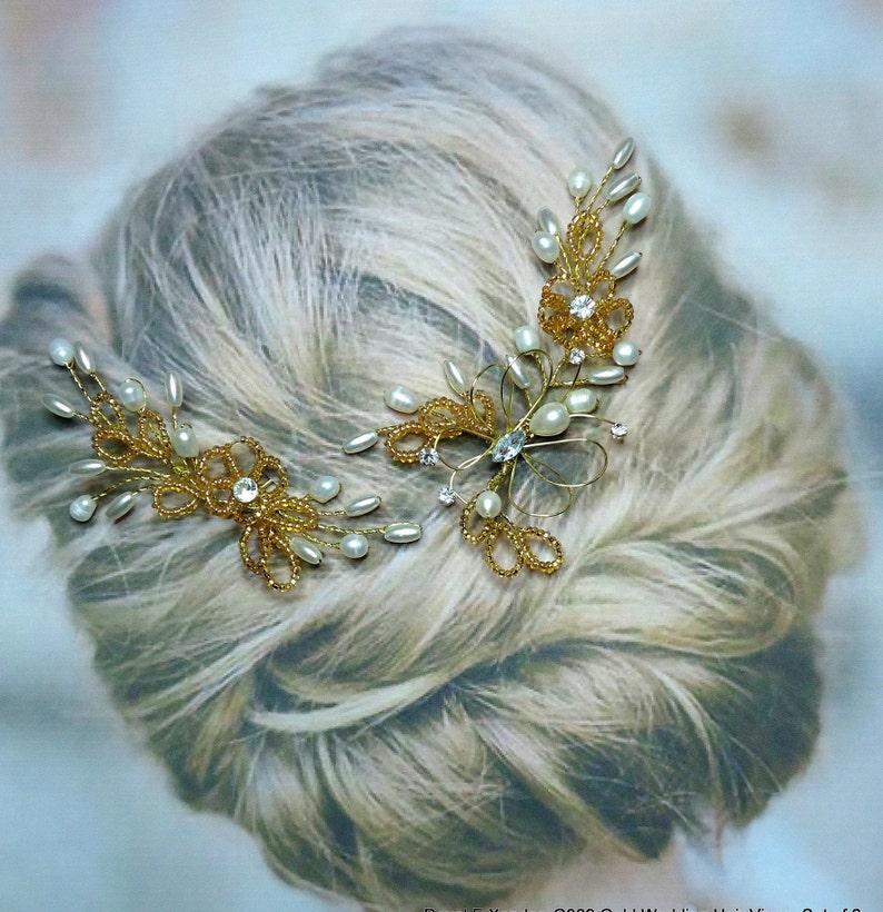 Headdress Accessory Vintage Headpiece Gold Wedding Hair Pin Vines Set of 2 G369 Boho Bridal Vines