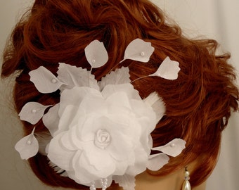 White Rose, Floral Hair Clip, Bridal Headpiece, Bridal Accessory, 15334