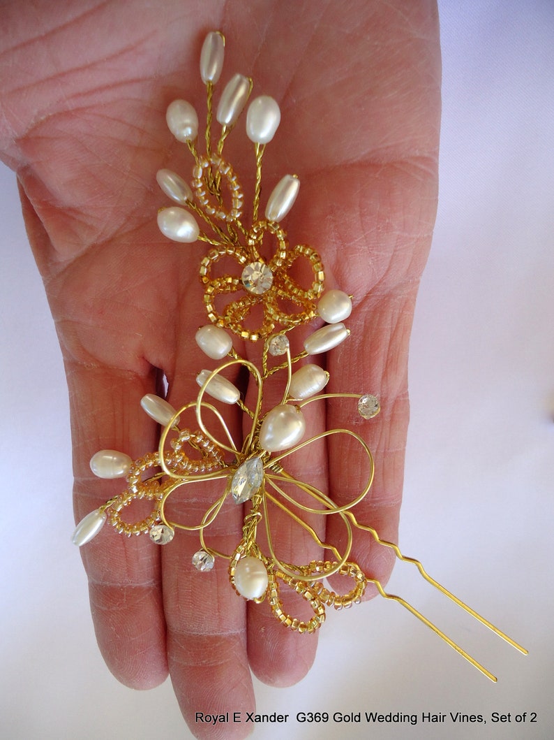 Headdress Accessory Vintage Headpiece Gold Wedding Hair Pin Vines Set of 2 G369 Boho Bridal Vines