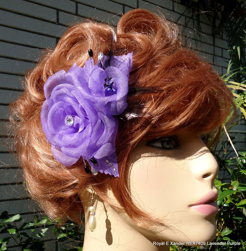 REX17409 Wedding Hair Rose Rose Fascinator Purple Rose Clip Wedding Accessory