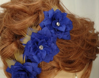 Wedding Hair Flowers, Mini Hair Flowers, Blue Flowers, Flower Pins, Set of 3, REX15-350