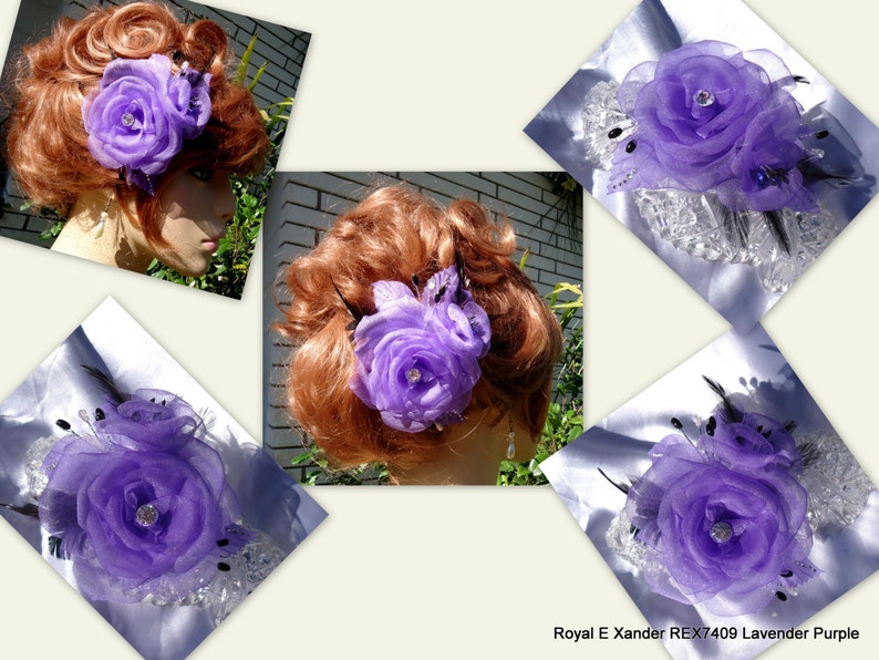REX17409 Wedding Hair Rose Rose Fascinator Purple Rose Clip Wedding Accessory