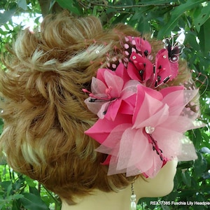 Wedding Hair Lily, Fuchsia Headpiece, Pink Black Flower, REX17385 image 4