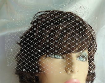 Wedding Birdcage Veil, 12 Inch Veil, Scattered Pearl Veil, Soft Edge Veil, Bridal Veil, H2013SESP