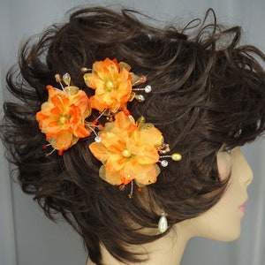 Orange Yellow Hair Pins, Delphinium Hair Pins, Set of 3, Hair Flower Pins, 15220 image 4