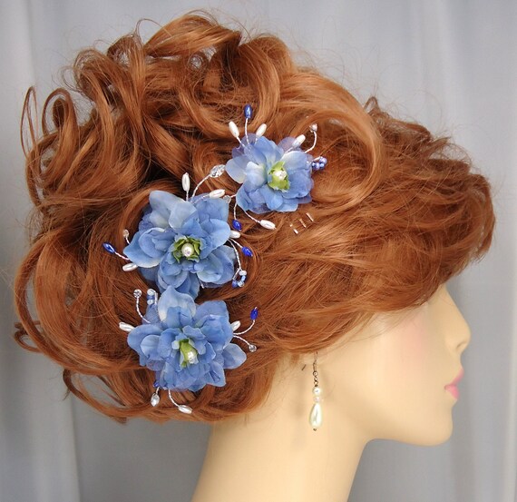 Blue Hair Combs, Delphinium Hair Combs, Set of 3, Something  display picture 2