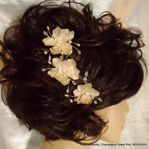 Wedding Hair Flowers, Mini Hair Flowers, Champagne Hair Pins, Set of 3, REX16-614, Wedding Accessories