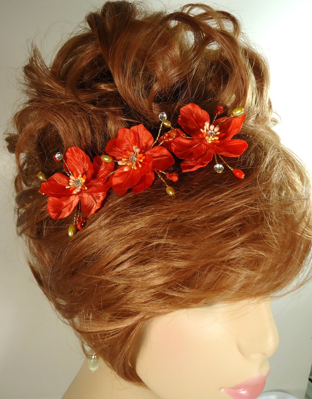 Wedding Hair Flowers, Orange Hair Pins, Mini Hair Flowers, Set of 3 ...