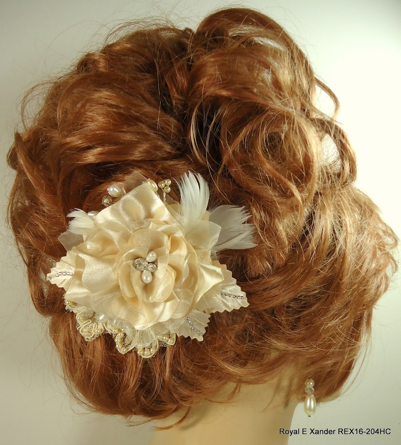 Bridal Hair Flower, Gold Hair Flower, Gold Hair Clip, Flower Hair Clip, REX16-204HC image 1