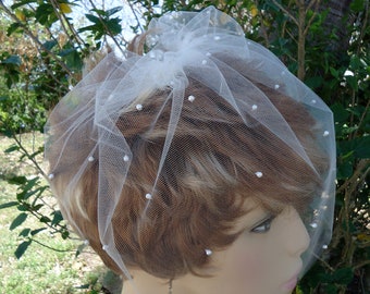 Birdcage Veil, Tulle Mini Veil, Bridal Veil, Wedding Veil, 9 Inch Veil, Scattered Pearl Veil, Bridal Accessory, H2024SP