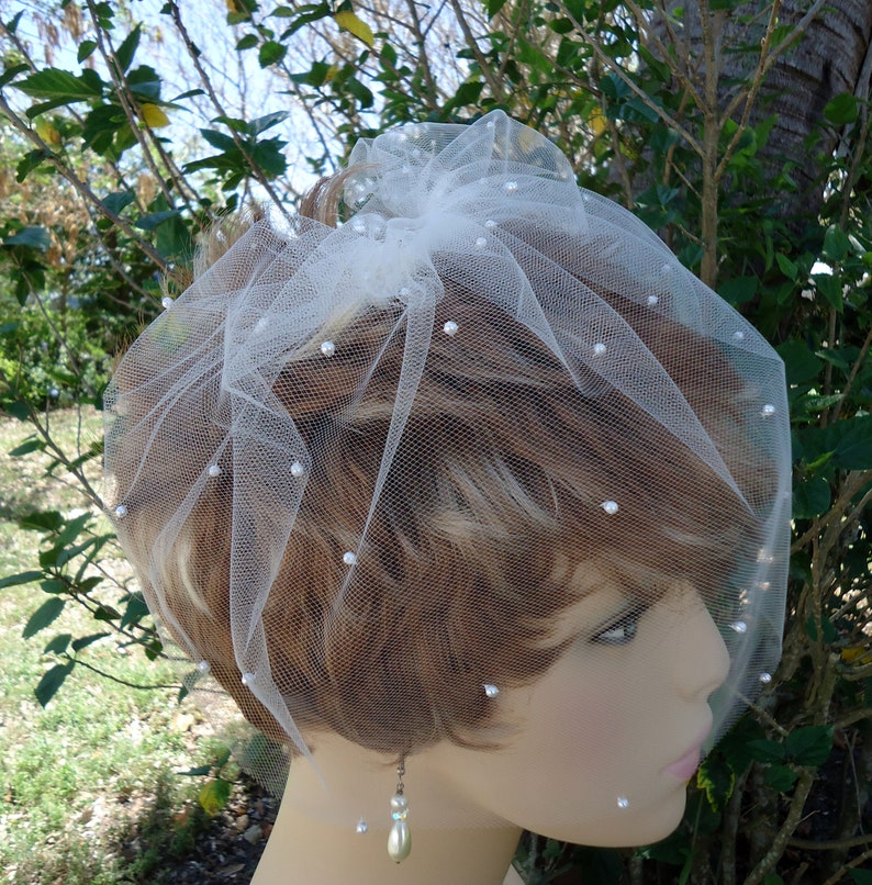 Birdcage Veil, Tulle Mini Veil, Bridal Veil, Wedding Veil, 9 Inch Veil, Scattered Pearl Veil, Bridal Accessory, H2024SP image 1