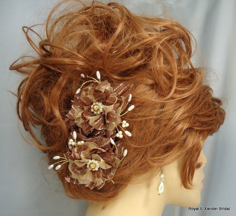 REX15-212 Gold Honey Flowers Flower Hair Pins Bronze Hair Pins Hair Accessories
