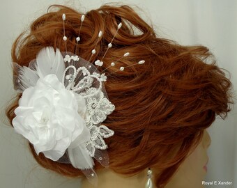 White Rose, Floral Hair Clip, Bridal Headpiece, Wedding Accessory, 15327