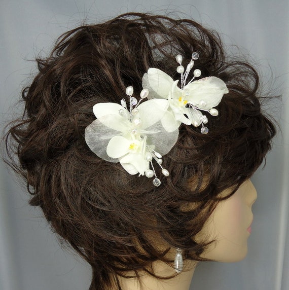 Wedding Hair Pins Orchid Hair Pins Set Of 2 Ivory Orchids Etsy