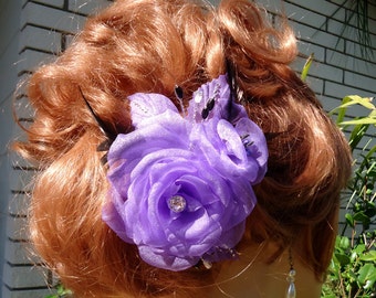 Rose Fascinator, Purple Rose Clip, Wedding Hair Rose, Wedding Accessory, 17409