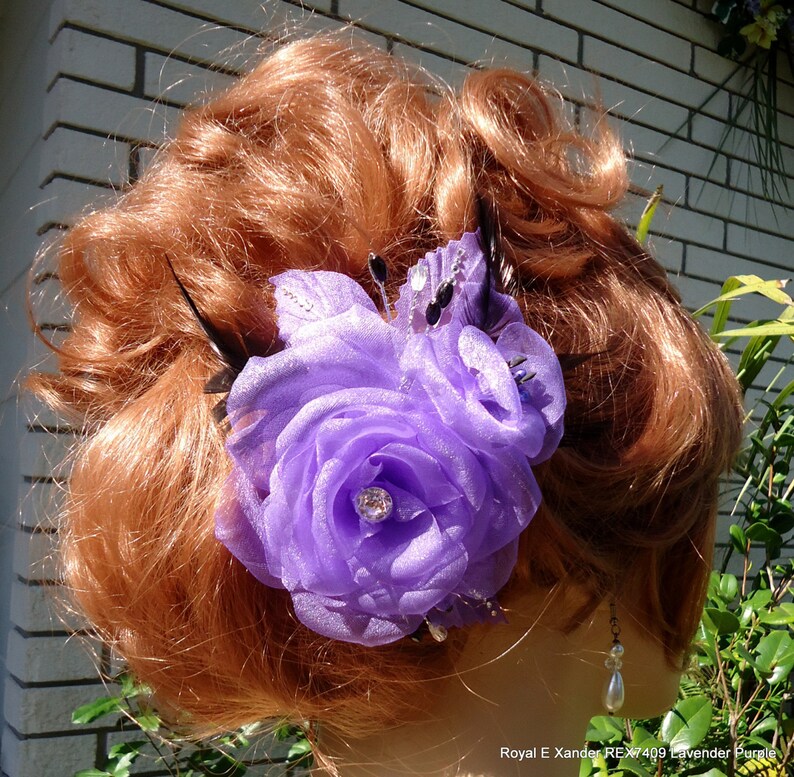 REX17409 Wedding Hair Rose Rose Fascinator Purple Rose Clip Wedding Accessory