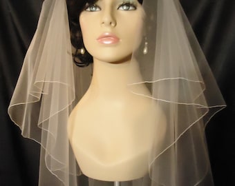 Wedding Veil, 2 Tier Veil, Circular Veil, Pencil Edge, Waist Length Veil, REX3050