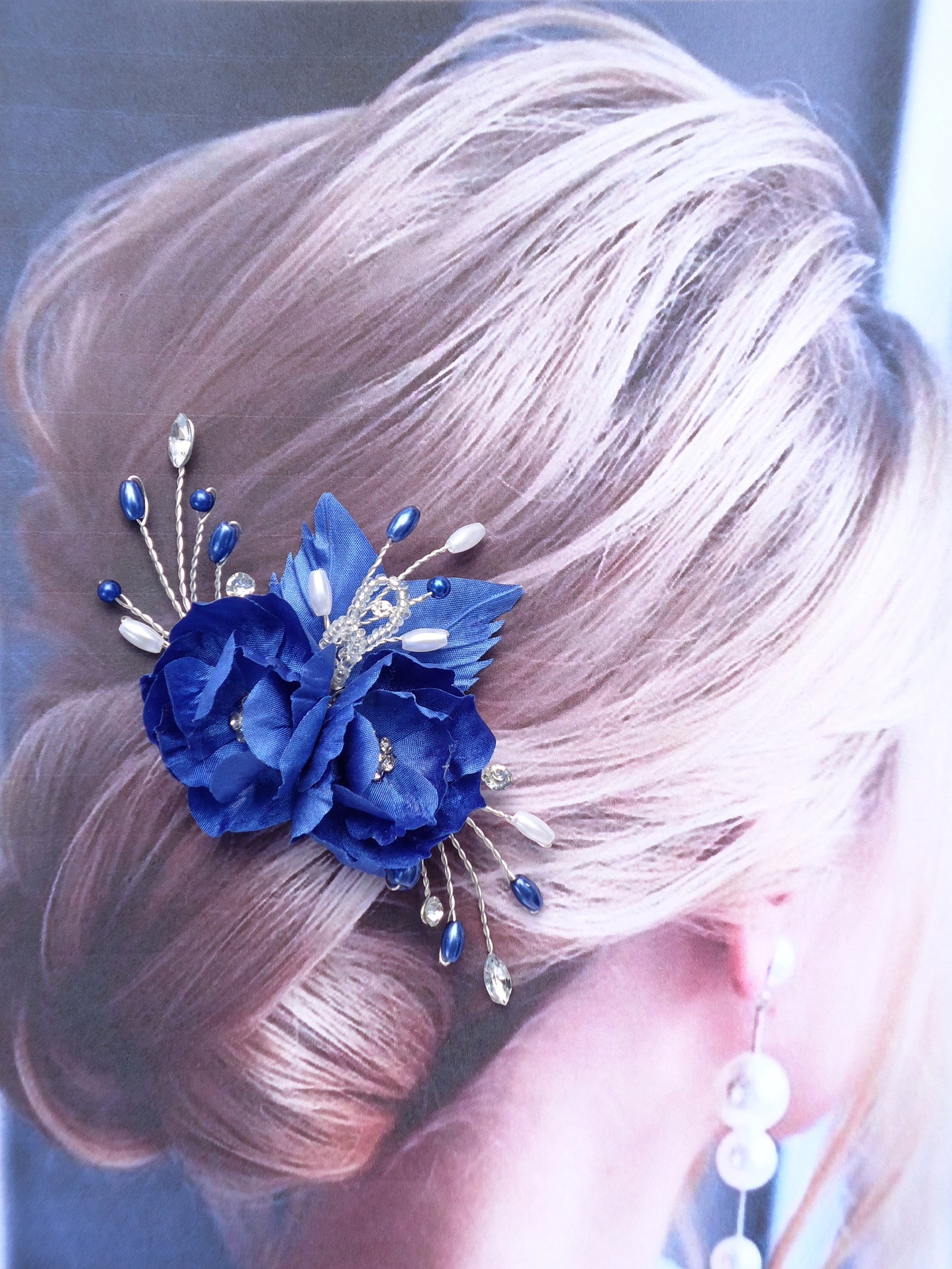 Bridal Hair Pin Blue Hair Pin Floral Hair Pin Wedding Hair Etsy