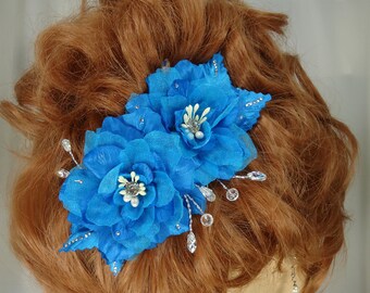 Turquoise Hair Clips, Set of 2, Delphinium Hair Clips, 16380