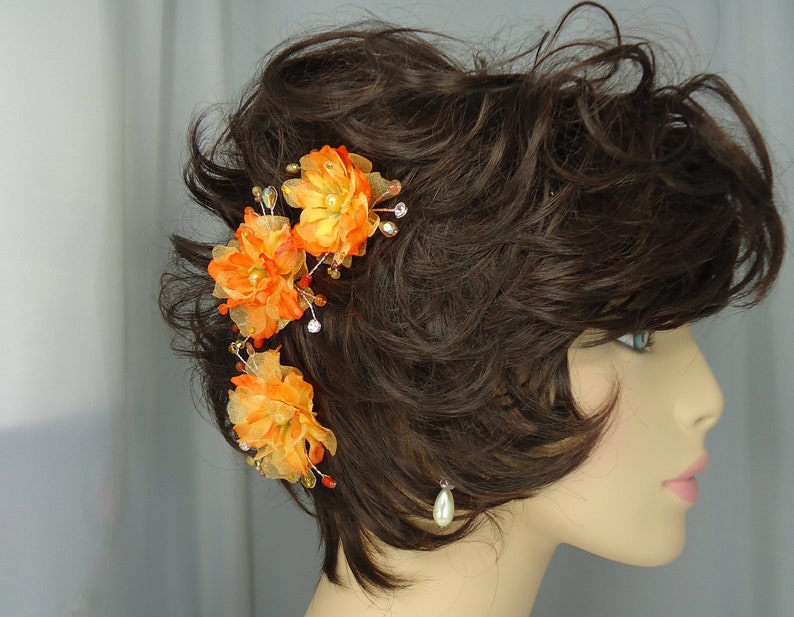 Orange Yellow Hair Pins, Delphinium Hair Pins, Set of 3, Hair Flower Pins, 15220 image 6