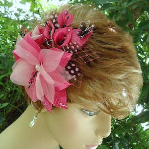 Wedding Hair Lily, Fuchsia Headpiece, Pink Black Flower, REX17385