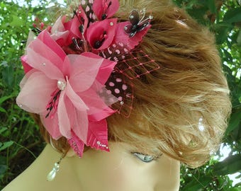 Wedding Hair Lily, Fuchsia Headpiece, Pink Black Flower, REX17385