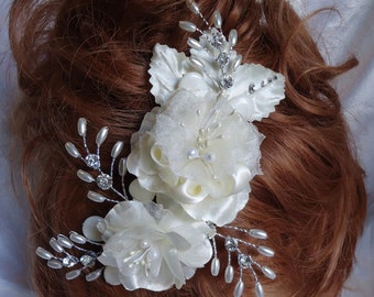 Bridal Hair Comb, Ivory Charmeuse Comb, Beaded Vines, Hair Accessory, REX16-163