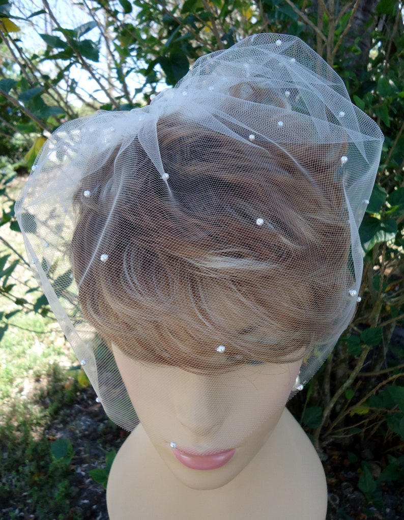 Birdcage Veil, Tulle Mini Veil, Bridal Veil, Wedding Veil, 9 Inch Veil, Scattered Pearl Veil, Bridal Accessory, H2024SP image 7