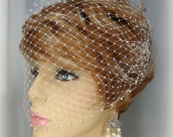 Birdcage Veil, Pearl Accent Bandeau Birdcage Veil, Wedding Veil, H1004PE