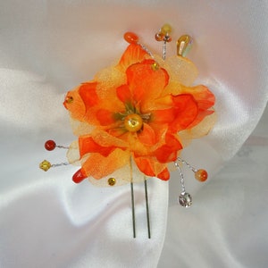 Orange Yellow Hair Pins, Delphinium Hair Pins, Set of 3, Hair Flower Pins, 15220 image 9