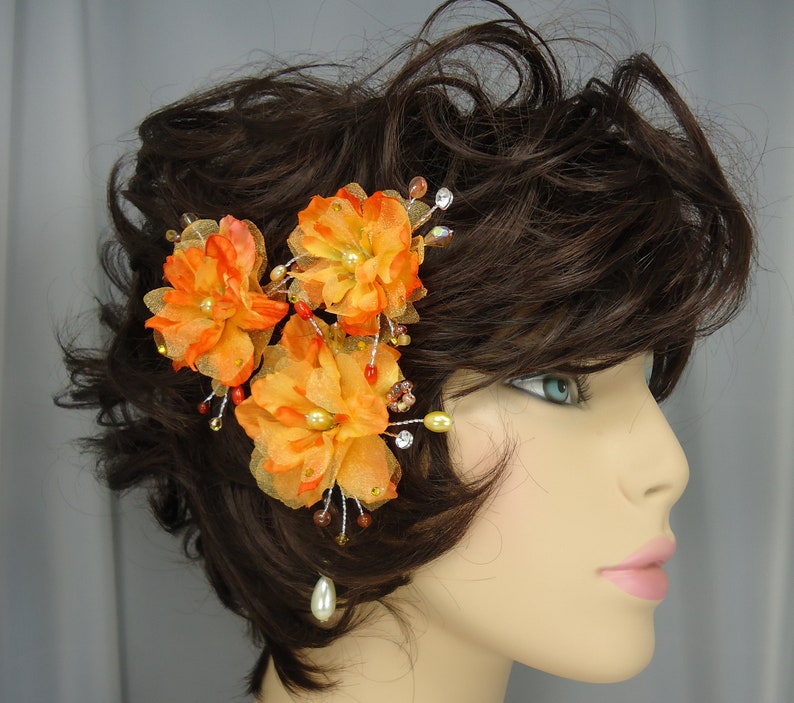 Orange Yellow Hair Pins, Delphinium Hair Pins, Set of 3, Hair Flower Pins, 15220 image 5