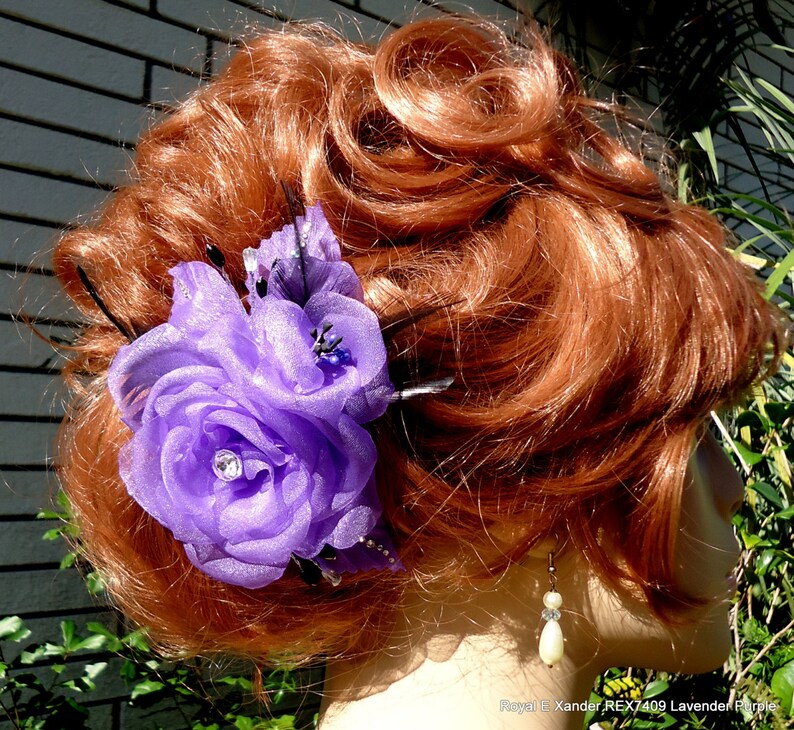 REX17409 Wedding Hair Rose Rose Fascinator Purple Rose Clip Wedding Accessory