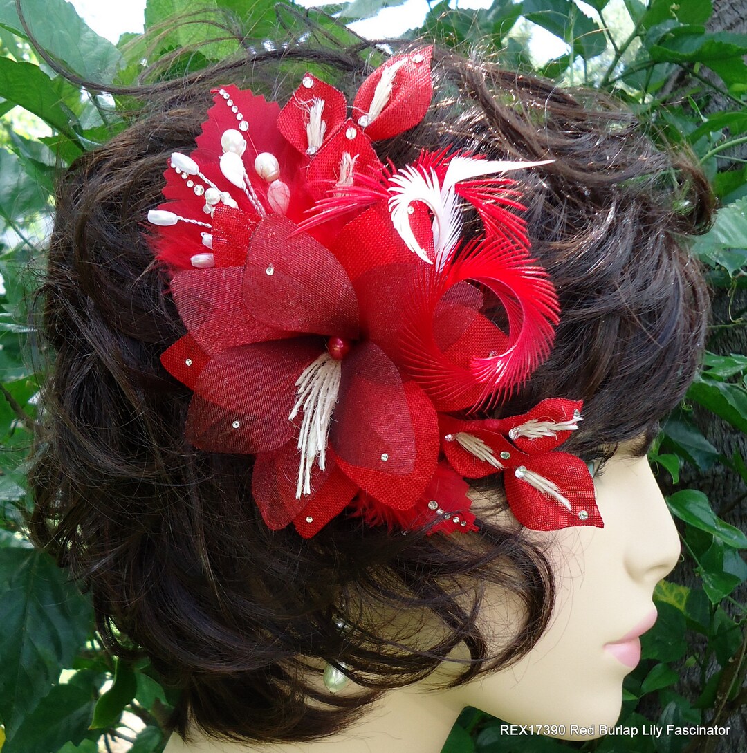 Red Fascinator, Lily Hair Clip, Hair Flower Clip, 17390 Etsy