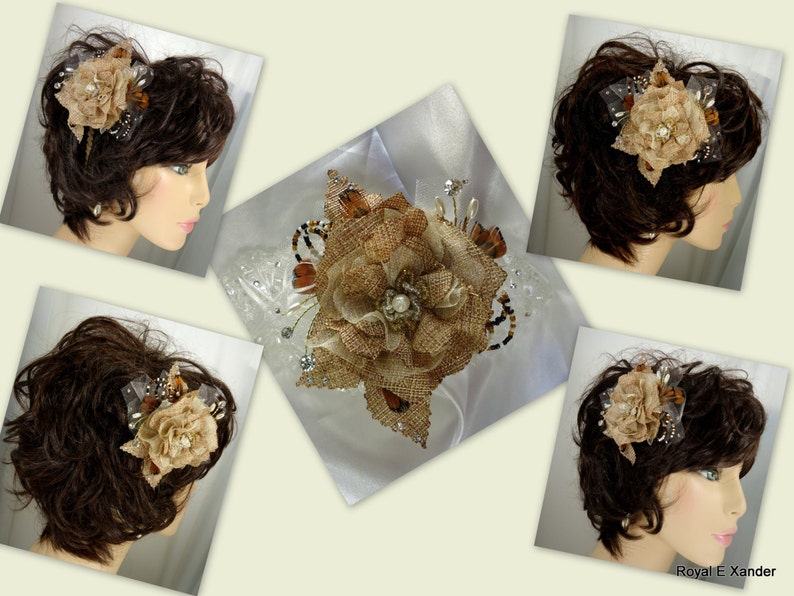 Burlap Hair Clip Wedding Accessory Bridal Headpiece Bridal Fascinator REX16-310